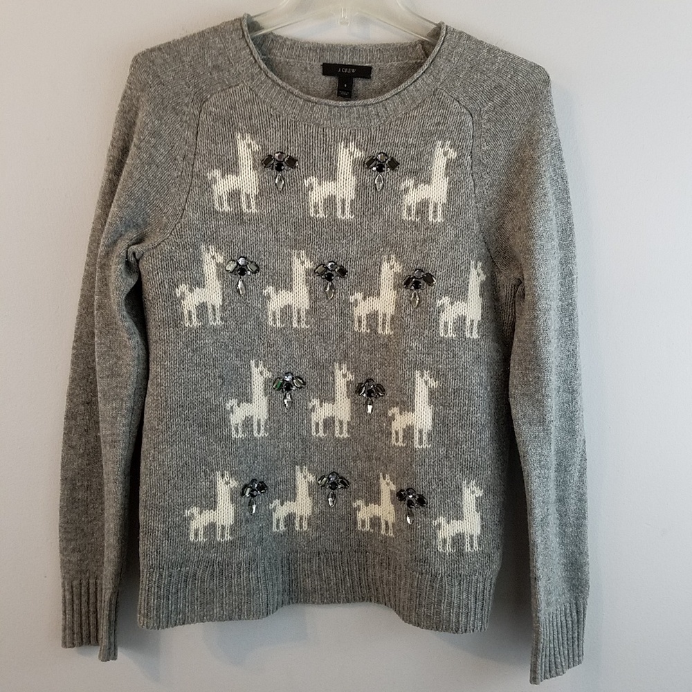 J. Crew Crew Neck Jeweled LLama Sweater S